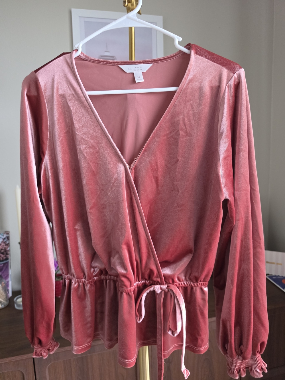 LC Lauren Conrad Velvet Wrap Blouse in Dusty Rose